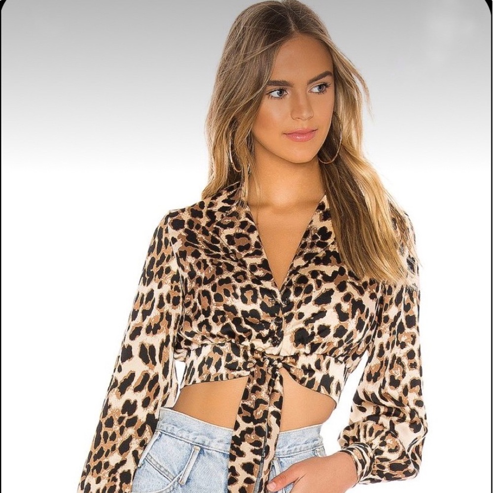 ✨MAJORELLE✨ Del Mar Tie Front Cheetah Print Long Sleeve Top Size S